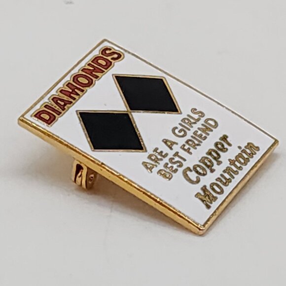 Copper Mountain Ski Pin Gold Tone Enamel Diamonds Girls Best Friend - Picture 2 of 4